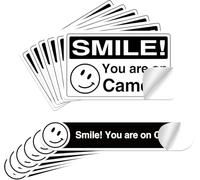 STNRST-IN 12PCS Smile! You Are On Camera Stickers, Vinyl Mini Black White Coated Warning Stickers, Self Adhesive Waterproof CCTV Sign for Restaurants Home Supermarkets Shop Office