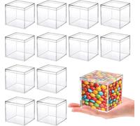 STNRST-IN 12PCS Transparent Acrylic Plastic Storage Box with Lid, Clear Square Cube Display Case, Anti Dust Organize Containers for Candy Pill Jewelry Small Accessories Cosmetics (8.5cm)