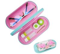 STNRST-IN 2 in 1 Contact Lens and Glasses Case, Double Sided Portable Eyeglass Lens Box Holder for Travel, Contact Case Kit with Built-in Mirror, Tweezer and Contact Lens Solution Bottle (Blue)