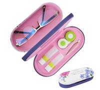 STNRST-IN 2 in 1 Contact Lens and Glasses Case, Double Sided Portable Eyeglass Lens Box Holder for Travel, Contact Case Kit with Built-in Mirror, Tweezer and Contact Lens Solution Bottle (Purple)