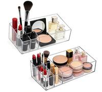 STNRST-IN 2PCS Clear Drawer Organiser Tray Set, Acrylic Drawer Makeup Organiser with 7 Slots, Versatile Transparent Cosmetic Storage Jewelry Display for Desk Wardrobe Bathroom Vanity Countertop