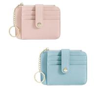 STNRST-IN 2PCS Small Purses for Women, Minimalist Credit Card Holder Wallet, RFID Blocking PU Leather Slim Change Wallet, Keychain Front Pocket Wallets with Multiple Card Slots for Ladies