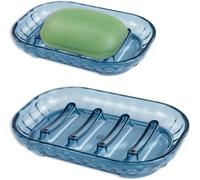 STNRST-IN 2PCS Soap Dish with Drainage, Plastic Portable Shower Soap Box, Anti-Slip Bar Soap Holder for Shower Bathroom Bathtub Kitchen Counter Top Sink (Glacier Blue)