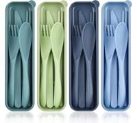 STNRST-IN 4Pack Portable Cutlery Set with Case, Reusable Plastic Cutlery