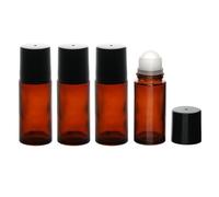 STNRST-IN 4PCS 50ml Glass Essential Oil Roller Bottles, Empty Refillable Rollerball Bottles, Brown Roller Ball Applicator with Black Lid for Perfumes Cosmetics Aromatherapy Massage
