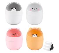 STNRST-IN 4PCS Cute Trash Can with Shake Lid, Mini Plastic Desktop Bins and 6 Rolls Bin Liners, Compact Portable Cartoon Rubbish Storage for Office Bedroom Desk Car Kitchen