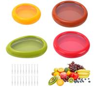 STNRST-IN 4PCS Fresh Fruit Vegetable Storage Boxes, Silicone Reusable Anti-Oxidation Storage Containers Set and 20PCS Transparent Fruit Forks, Durable Food Savers for Fridge