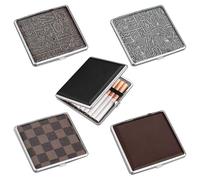 STNRST-IN 5PCS Metal Cigarette Case for Roll Ups Slim, Portable Cigarette Box with Vintage PU Leather Cover, Elegant Square Tobacco Tin for Men Women can Holds 20pcs Cigarettes