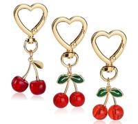 STNRST-IN Cherry Bag Charm, 3PCS Cute Cherry Car Keychain, Versatile Purses Pendent with Large Clasp, Aesthetic Shiny Metal Cherry Car Accessories for Keys Bags Backpacks Wallets Decor Gifts