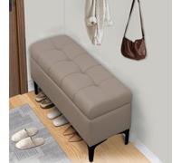 Sto Bench with Cush Seat Entryway Shoe Rack Folding Sto Ottoman Upholstered Sto Fur Footrest for Sofa - Khaki Gray 23.6in/60cm