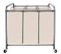 STO STO Laundry Hamper 3 Compartment with 3 Laundry Bags, Rolling Laundry Cart with Sturdy Lockable Wheels and Removable Sacks for Laundry Room, Bedroom and Closet, Beige
