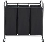 STO STO Laundry Sorter 3 Section, 3 Bag Laundry Hamper, Rolling Laundry Cart, Laundry Basket with Heavy Duty Lockable Wheels and Removable Bag for Clothes Storage, Black