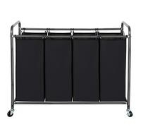 STO STO Laundry Sorter 4 Section, 4 Bag Clothes Hamper, Rolling Laundry Cart Basket with Heavy Duty Lockable Wheels and Removable Bag for Laundry Room, Bedroom, Closet, Black