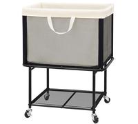 STO STO Rolling Laundry Hamper with Wheels, 29-Gallon (110L) Laundry Cart with Removable Canvas Bag, 2-Tier Laundry Basket with Lockable Wheels, Clothes Hamper for Bedroom, Bathroom, Laundry Room