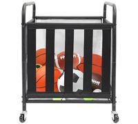 STO STO Rolling Sports Ball Storage Cart, Lockable Basketball Cage with Elastic Straps, Sport Equipment Holder Organizer for Indoor Outdoor, Steel Storage Rack for Playgroud and Gym, 1 Pack
