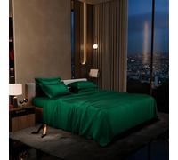 Stoa Paris Satin Flat Sheet Super King Size 300 Thread Count Flat Sheet with 4 Pillowcases for Home and Living Room (Emerald Green)