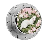 Stoat in Pink Rosebush Kitchen Timer 60 Minute Visual Wind Up Timers Indoor Mechanical Timers with Magnetic Base Stainless Steel Timer for Home Cooking Time Management Tool