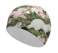 Stoat in Pink Rosebush Swim Cap for Women Men Swimming Hat Bath Waterproof Pool Caps for Long Thick Curly Hair