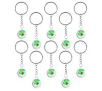 STOBAZA 10pcs St Patrick's Day Four Leaf Clover Keychains Crystal Ball Pendant Green Metal Shamrock Charms Lucky Keyring Set for Irish Party Decorations and Good Luck