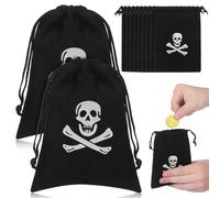 STOBAZA 12pcs Black Skull Drawstring Coin Storage Bag Made of Sturdy Polyester for Pirate Party and Halloween, Offering Versatile Storage and Easy Portability with Ample Supply