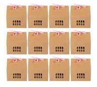 STOBAZA 12pcs Boxes Party Goodies Box House Shape Light Brown Paper Polyester Lightweight Ribbon Decoration for Christmas Anniversary