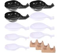 STOBAZA 12pcs Chinese Calligraphy Ink Dish Set Plastic Ink Plates and Wooden Brush Pen Rests Calligraphy Brush Rack for Beginners Traditional Holder for Painting and Writing Supplies