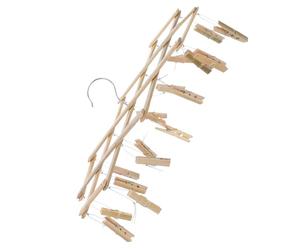 STOBAZA 16-peg Bamboo Clothes Drying Rack Swivel Hooks, Sock and Underwear Hanger, Windproof Wooden Pegs for Space-saving Laundry Drying at Home
