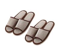STOBAZA 2 Pairs Non-slip EVA Summer Slippers with Cotton Linen Upper for Hotel Home Use Lightweight Bathroom Footwear for Guests and Visitors Coffee Color