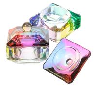 STOBAZA 2 Pcs Manicure Nail Cups with Lids Glass Nail Dish Bowls Crystal Square Pattern