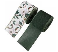 STOBAZA 2 Rolls Magnolia Wired Edge Ribbon 2.5 Inch Wide Linen Burlap Wire Edged Ribbon for Creative DIY Projects and Party Wrapping with Vintage Natural Floral Design
