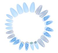 STOBAZA 24 pcs Blue Rose Press Nails with Rhinestone Decorative Fake Nails for Women and Sturdy Stick Weddings Parties Daily Use Easy Application and Chic Design