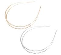 STOBAZA 2pcs Double Layer Sparkly Rhinestone Headbands Queen Crown Design Hair Accessories for Bridal Wedding Guest Princess Birthday Crown for Adult Women