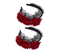 STOBAZA 2pcs Elegant Red Rose Lace Headband for Halloween Party Hair Accessories Floral Hairpiece for Women Versatile Costume Decoration and Photography Prop