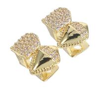STOBAZA 2pcs Lightweight Golden Copper Vampire Fangs Grills with Sparkling Zirconia Design for Halloween Costume, Hip Hop Style Tooth Jewel Accessories for Men and Women