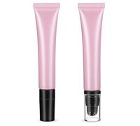 STOBAZA 2pcs Mini Refillable Lip Gloss Empty Tubes Black Ceramic Cap and Pump Head, 20g Pink Frosted Squeeze Bottles for Travel Makeup and Skincare Sample Dispensing