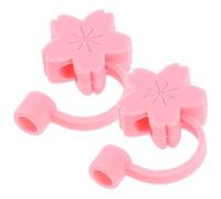 STOBAZA 2Pcs Pink Silicone Straw Plugs Lovely Creative Straw Tips for Cups and Tumblers Cute Cartoon Design for Parties Picnics and Daily Use