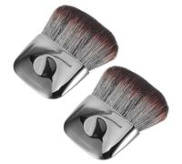 STOBAZA 2pcs Portable Makeup Brush Set Flat Top Face Blush Powder Brushes with Soft Fiber Bristles and Sl lack Plastic Handles Travel Size for Women