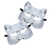 STOBAZA 2pcs Silver Cat Shaped Disco Mirror Masks Lightweight Plastic and Glass Material Comfortable Wear for Classic Venice Carnival Mask Gatherings and Holiday Celebrations