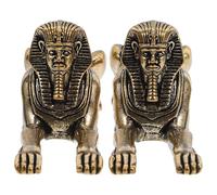 STOBAZA 2pcs Vintage Brass Egyptian Sphinx Statue Pair Ancient Egyptian Decor with Artistic Design Decorative Accent for Bookshelf or Space Saving Tabletop Figurines