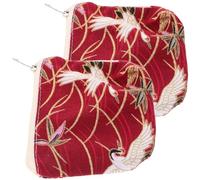 STOBAZA 2pcs Vintage Canvas Coin Pouch with Zipper Compact and Portable Cloth Coin Purse Featuring Japanese Retro Style Resistant to Wear for On-the-go Use with Jewelry