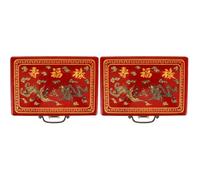 STOBAZA 2pcs Vintage Wooden Mahjong Box with Handle Portable Red Organizer