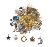STOBAZA 3 packs Moon Star Planet Charms for Jewelry Making Alloy Pendants DIY Bracelet Necklace Craft Accessories Mixed Blue Antique Silver Gold Tones for Women Moon Stars Jewellery