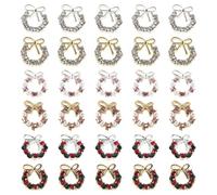 STOBAZA 30Pcs Christmas Nail Charms Set - Metal Wreath Bow Rhinestone Studs for Holiday Nail Art, Small Festive Xmas Accessories for Manicure Decorations