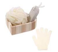 STOBAZA 3pcs Bathing Set Body Scrubber with Nylon Gloves, 20g Heart-Shaped Bath Sponge Oval Foot File 9.5x4.5x1.5cm for Foot Scrubbing and Exfoliating Care