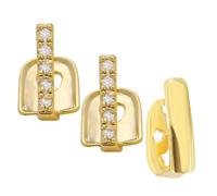 STOBAZA 3pcs Hip Hop Style Metal Grill Single Tooth Cap with Zircon Rhinestone, Golden Colour, Fits Tooth Positions, Reduces Replacement Needs, for Everyday Wear and Special Occasions