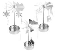 STOBAZA 3pcs Spinning Tea Light Candle Holder, Silver Triple Moon Carousel Candle Spinner, Rotary Tealight Display Metal Rotating Witch Decor for Christmas, Valentines Day, Party Decor