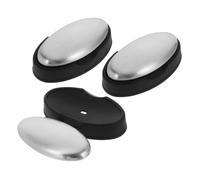 STOBAZA 3pcs Stainless Steel Odor Remover Soap Bars with Base Portable Metal Hand Cleaning Soap for Kitchen and Home Ergonomic Design for Garlic Fish Onion Smell Removal