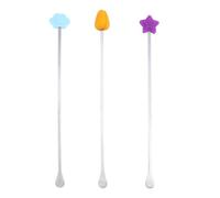 STOBAZA 3pcs Stirring Sticks with Extended Cartoon Handles, Silicone Mixing Rods for Formula Feeding, Baby Feeding Accessories Set (Orange Tulip, Blue Cloud, Purple Star