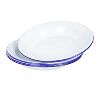 STOBAZA 4 Packs Enamel Plates: 6 Inch Round Enamelware Dinner Plate Bulk - Enameled Serving Dish with Blue Rim, Tableware for Pasta Salad Outdoor Camping Picnic BBQ