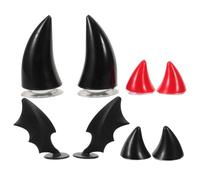 STOBAZA 4 Pairs Helmet Decorations with Cat Ears, Devil Horns and Bat Wings | Suction-Cup Attachment, Mixed Character Styles, PP Pieces, Lightweight Accents for Themed Rides and Events